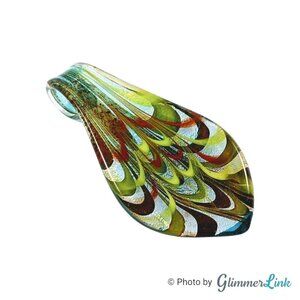 Multicolor Leaf Drop Shaped Art Glass Pendant